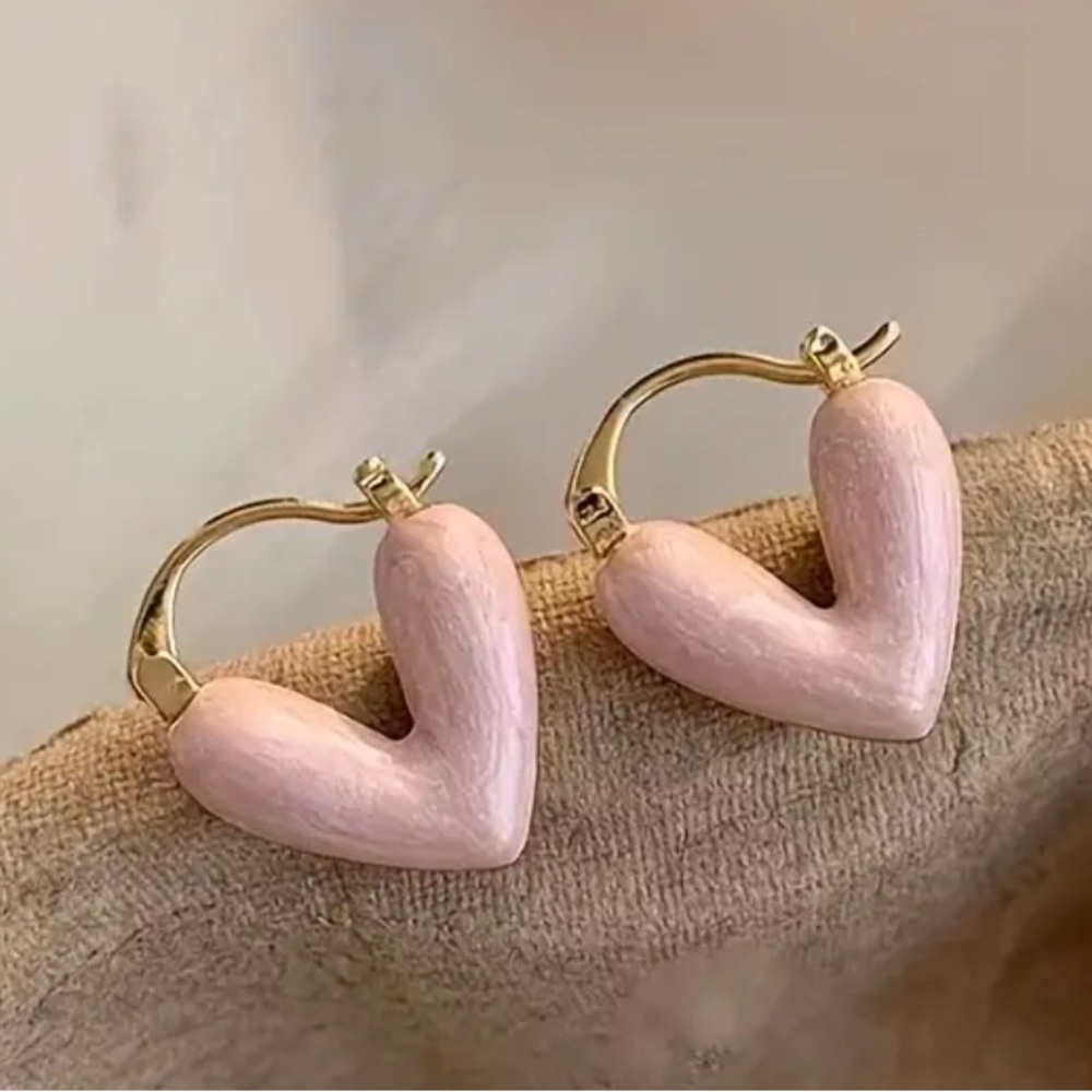 New Pink Heart Huggie Earrings